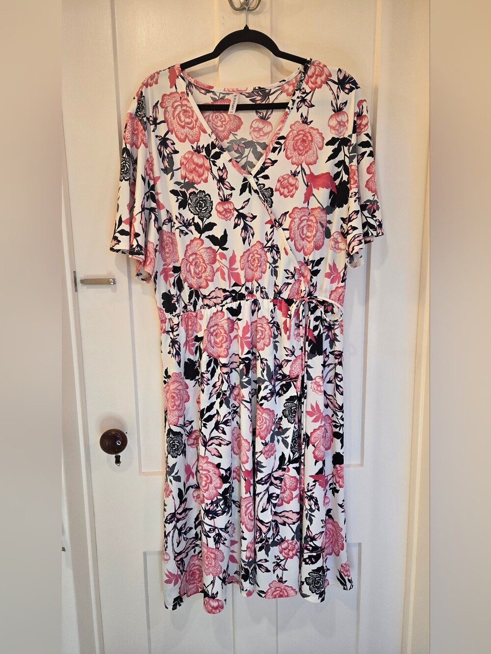 Piphany "Santa Barbara" Pink & Back Floral Faux Wrap Midi Dress 2XL